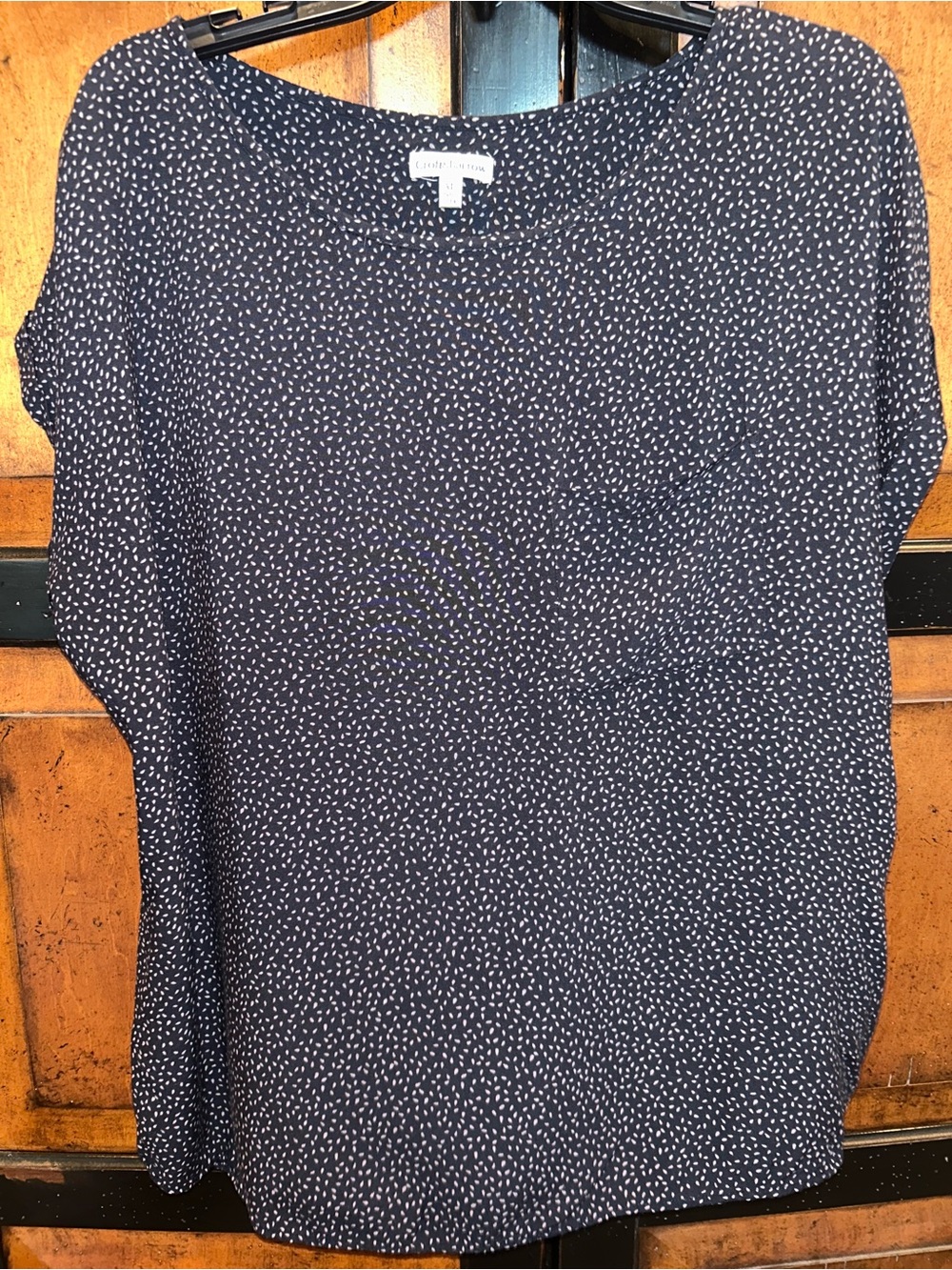 croft & barrow Navy Blouse with White Dot Print